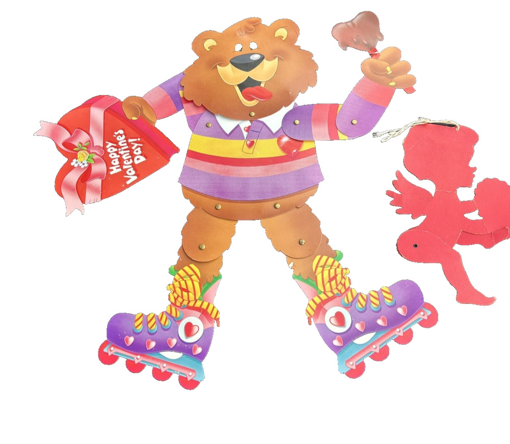 Happy valentine bear Die Cut Posable Jointed with Cupid